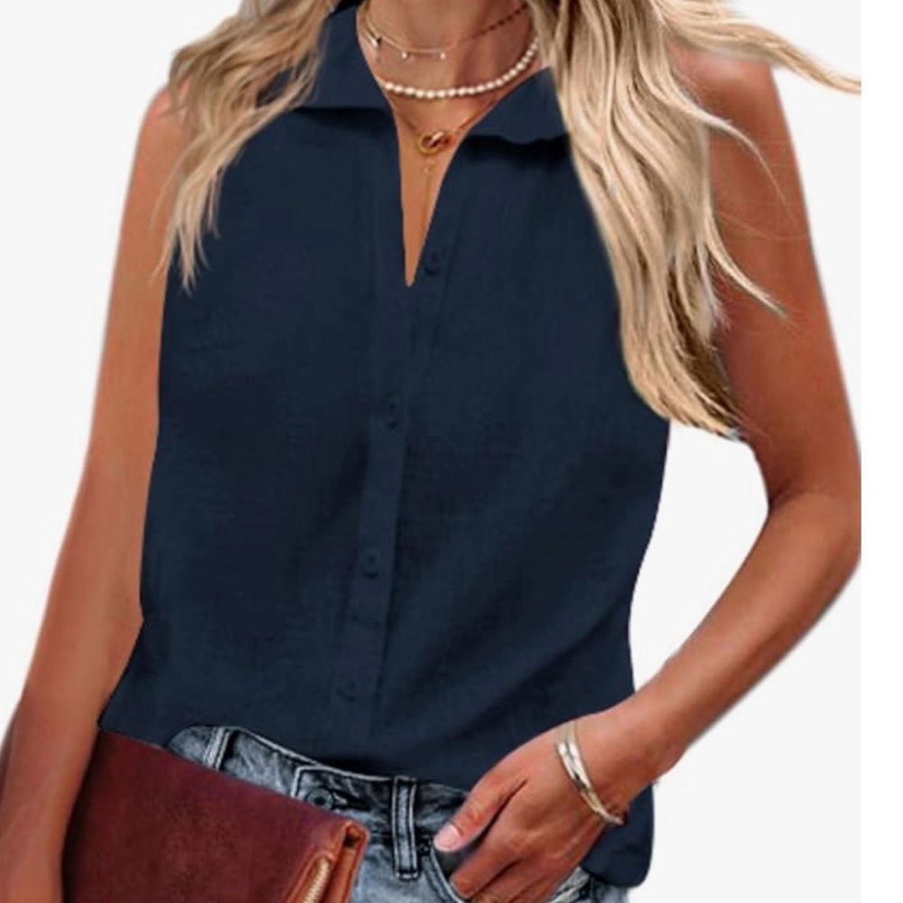 Crisp, classic Navy Sleeveless Blouse